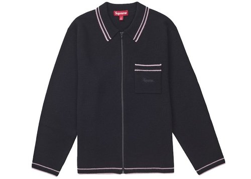 Supreme Stripe Zip Up Polo Sweater Black