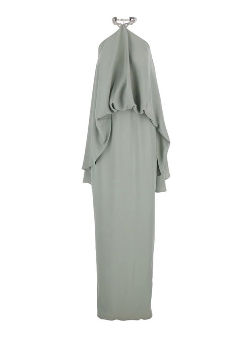 Taller Marmo LOng Dress cyclades With Crystal Choker On The Neck In Faded Green Cady Crepe For - TMPS2632513