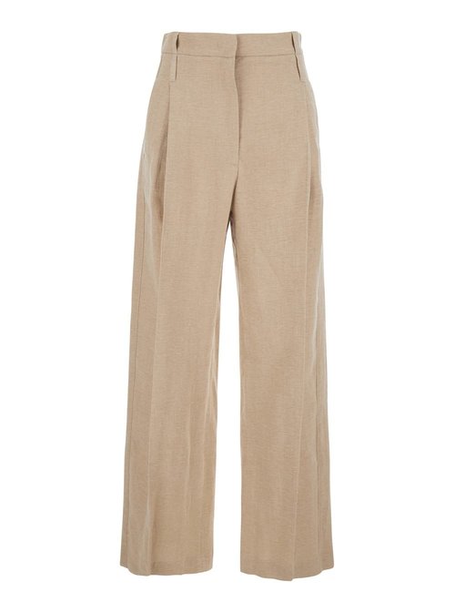 Tela Beige Pants With Pleats On The FrOnt In Linen And CottOn Blend - 140327010547C001