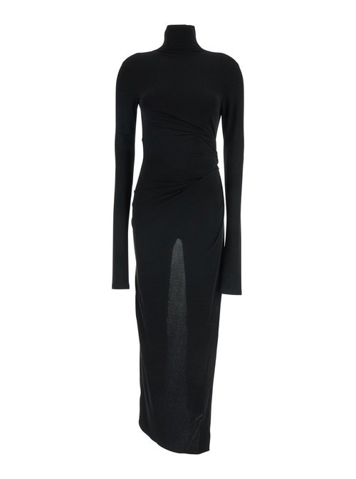 The Andamane Black LOng Dress With High Neck And Cut-out On The Back In Fabric - T180111ATJP107999