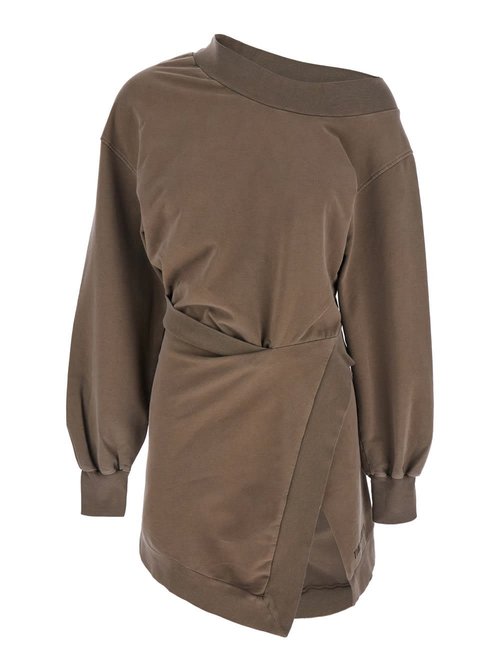 The Attico Brown Off-shoulder Mini Dress With Logo Lettering On The Hem In CottOn Stretch - 250WCA00397JJF006AA801