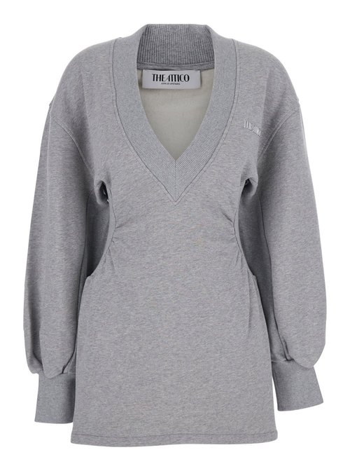The Attico Grey Mini Dress With V Neck And Logo Lettering On The FrOnt In CottOn - 251WCA00436JJF003AA183