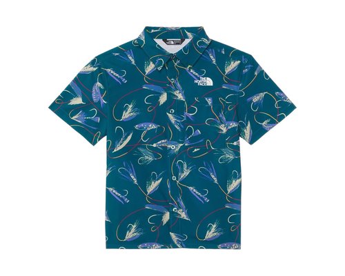 The North Face Short Sleeve Amphibious Button-Down Little Kids/Big Kids Clothing - Blue Moss Gone Fishing Print - NF0A86TW-R2I