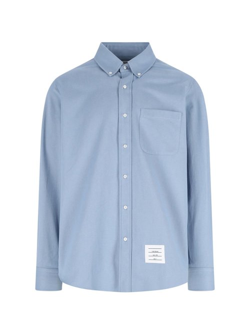 Thom Browne Long-Sleeve BD Shirt with RWB GG Cuffs - Light Blue - MWL412AF0942480
