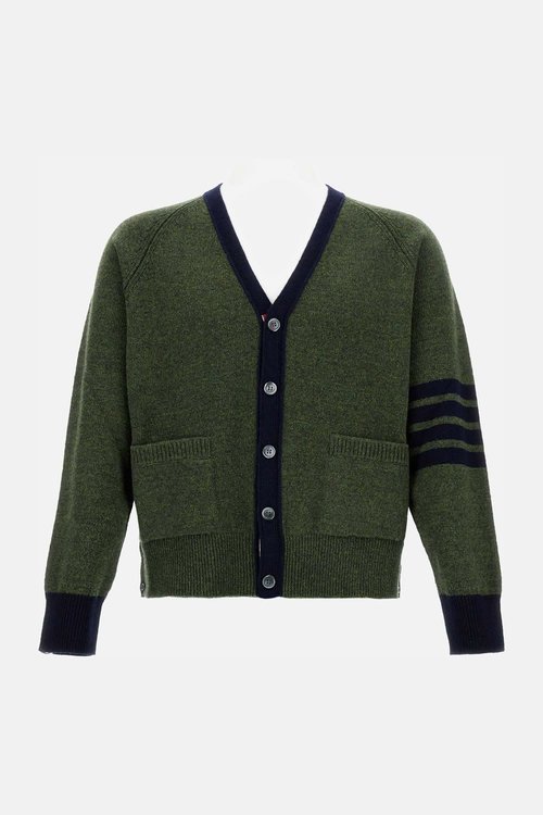 Thom Browne Relaxed V Neck 4 Bar Cardigan in Shetland Wool - MKC613BY1026310