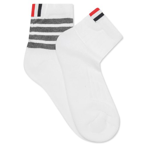 Thom Browne Lightweight 4 Bar Ankle Socks - White/Medium Grey - MAS086A01690035