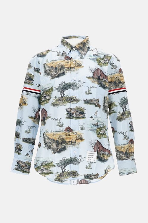 Thom Browne Graphic Straight Fit Shirt W/gg Armband In Scenic Toile Small Cotton Popeline - MWL301OF0976996