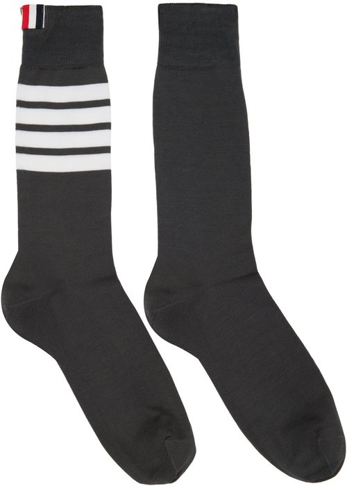 Thom Browne Gray 4-Bar Mid-Calf Socks - Dark Grey - MAS023B01690025