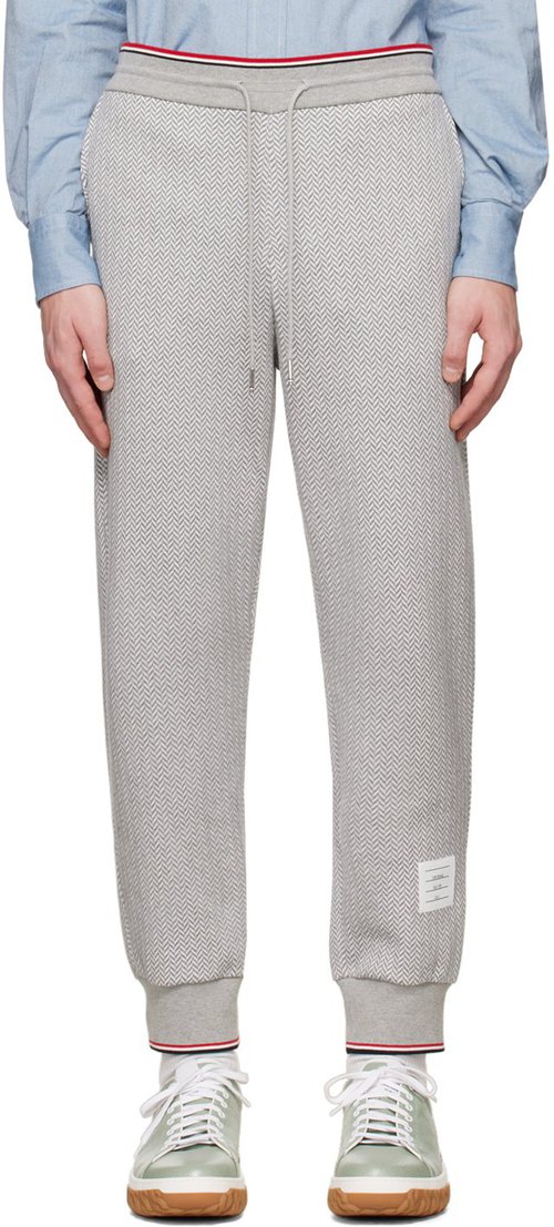 Thom Browne Gray Herringbone Lounge Pants - Grey/White - MJQ155AJ0027133