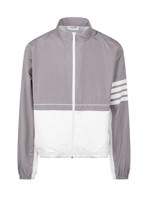 Thom Browne Gray & White Ripstop 4-Bar Color Block Windbreaker Jacket - Med Grey - MJT512A08031035