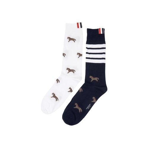 Thom Browne Lunar New Year Horse Mid Calf Socks - Navy/White - MAS212FY3012979