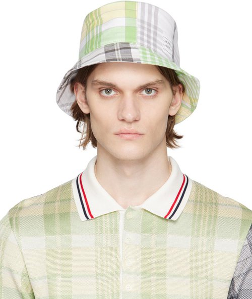 Thom Browne Multicolor Check Bucket Hat - Med Grey - MHC337FF0172035
