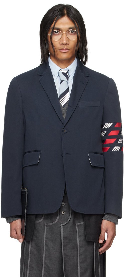 Thom Browne Navy 4-Bar Unconstructed Classic Blazer - Rwbwht - MJU490CF0572960