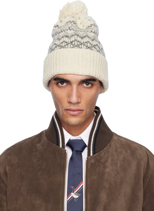 Thom Browne Off-White Fair Isle Jersey Float Jacquard Beanie - White100 - UKH045A-Y1506
