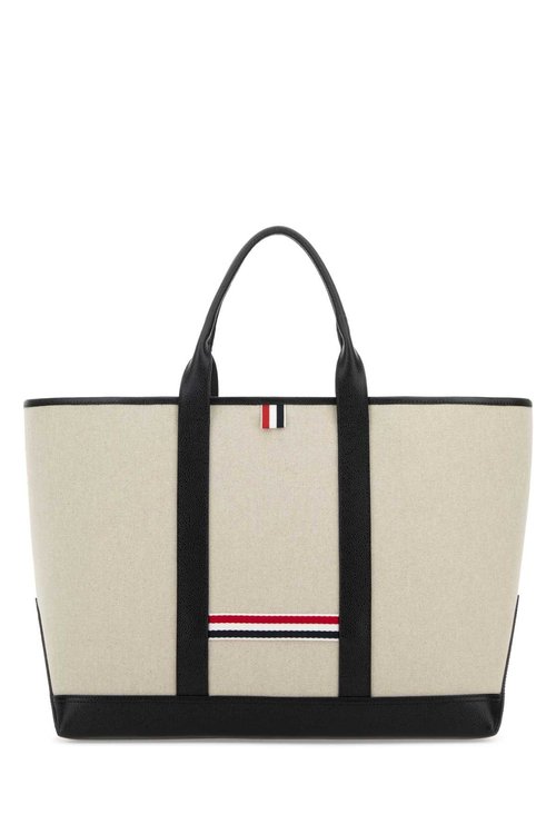 Thom Browne Sand Canvas Medium Rwb-stripe Shopping Bag - MAG389A-F0492