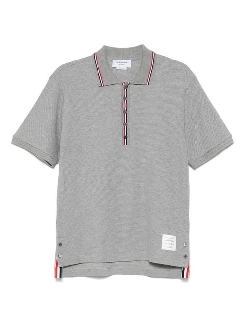 Thom Browne Short-Sleeve Rib Cuff Polo with RWB Stripe - Lt Grey - MJP227AJ0216055