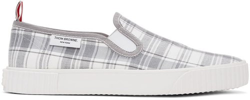 Thom Browne White & Grey Check Slip-On Heritage - Med Grey - MFL064A07848035