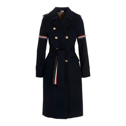 Thome Ladies Navy Raw Edge Mackintosh Trench Coat - Blue/Brown/Yellow - FOC751U00249415