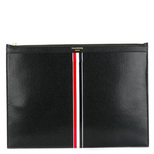 Thome Pebble Leather Medium Stripe Document Holder - Black/Brown/Gold Tone - MAC054A0019800113.7''