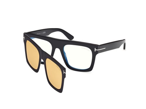 Tom Ford Light Block with Amber Clip On Square Eyeglasses FT6068-B 001 53 - Black/Blue/Orange - FT.068-B