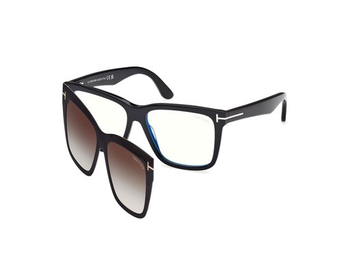Tom Ford Light Block with Gradient Smoke Clip On Square Eyeglasses FT6069-B 001 54 - Black/Blue - FT.069-B