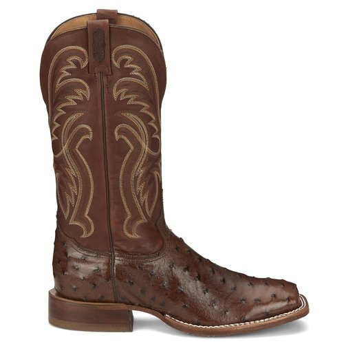 TOny Lama Jacinto 13 Inch Full Quill Ostrich Embroidered Square Toe Pull On Cowboy Boots - Brown - EP.8268