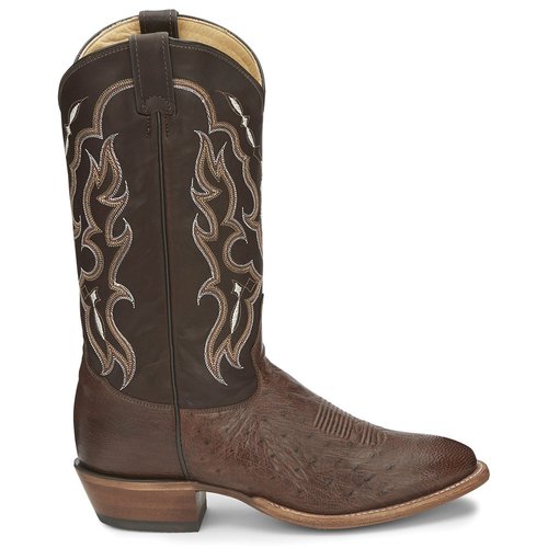 TOny Lama Tiberius Embroidered Ostrich Round Toe Pull On Cowboy Boots - Brown - O.6082