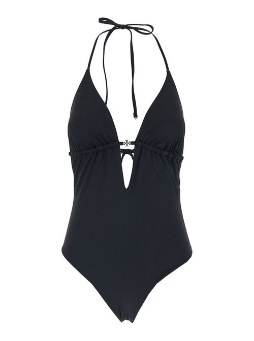 Tory Burch Black One-piece Swimsuit With Knot Closure And Plaque Logo On The FrOnt In Tech Fabric - 178581002