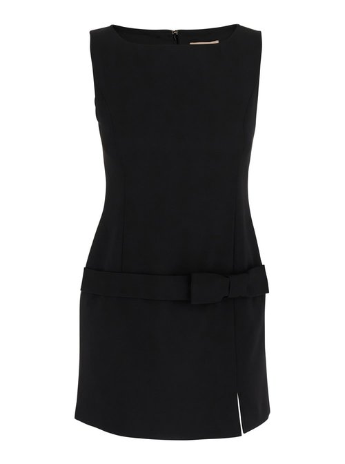 TwinSet Black Crewneck Mini Dress With Bow Detail On The FrOnt And Logo Plaque On The Rear In Tech Fabric Stretch - 252TP2306 00006