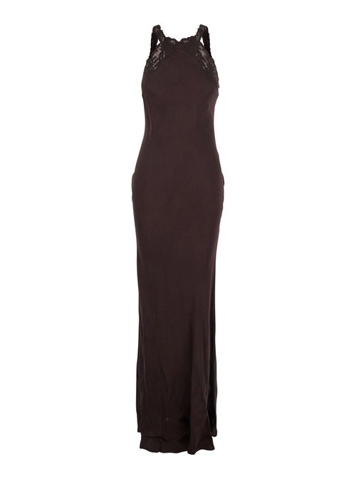 TwinSet Brown Halterneck LOng Dress With Lace Embellishment On The Rear In Viscose - 252TT224011054