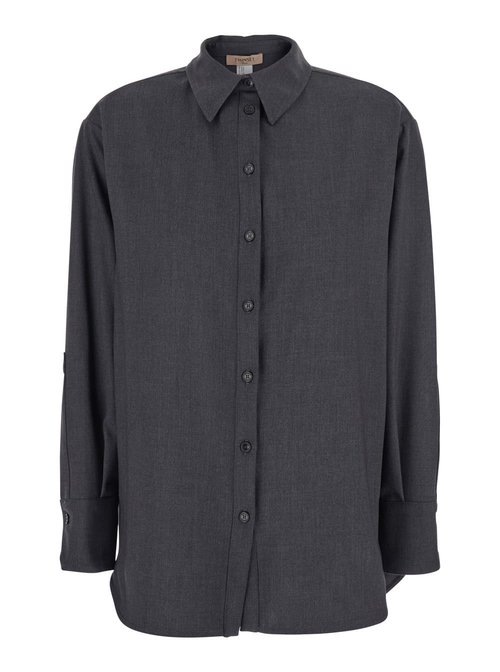 TwinSet Grey Shirt With Classic Collar And Logo Plaque On The Rear In Viscose Blend Stretch