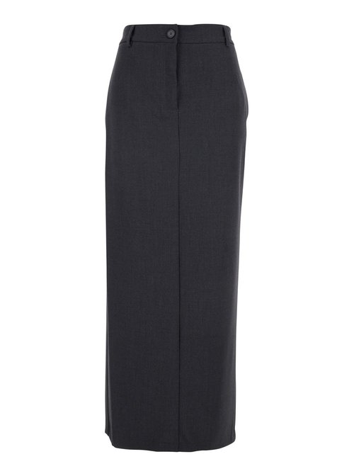 TwinSet Grey Skirt With ButtOns And Logo Plaque On The Back In Fabric - 252TF204112840