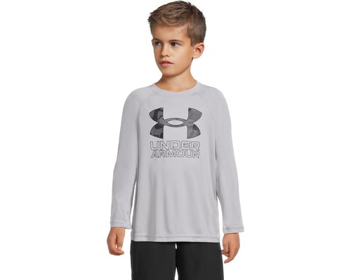 Under Armour Tech Hybrid Print Long Sleeve Big Kids Clothing - Mod Gray/Black - 1380470-014