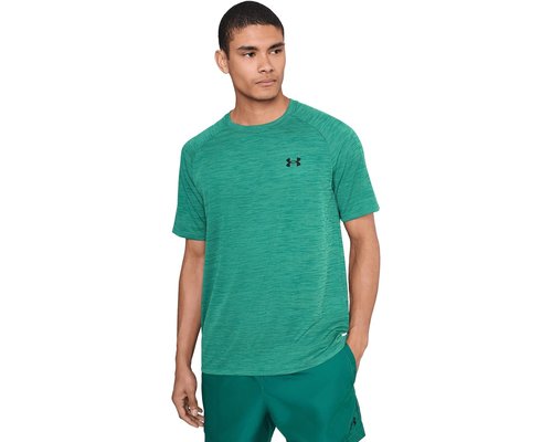 Under Armour Tech Textured Short Sleeve T-Shirt Workout - Rack Green/Black - 1382796-338
