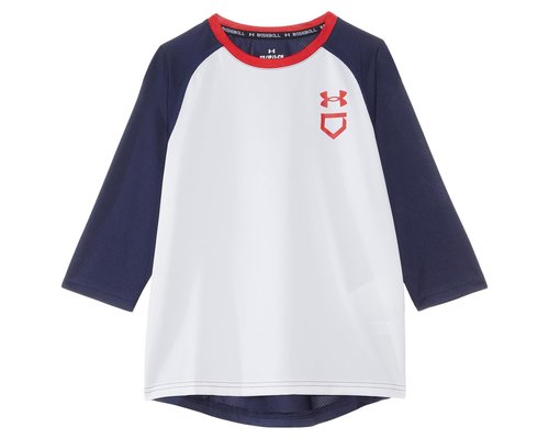 Under Armour Utility 3/4 Performance Shirt Big Kid Clothing - White/Midnight Navy/Red - 1379952-100