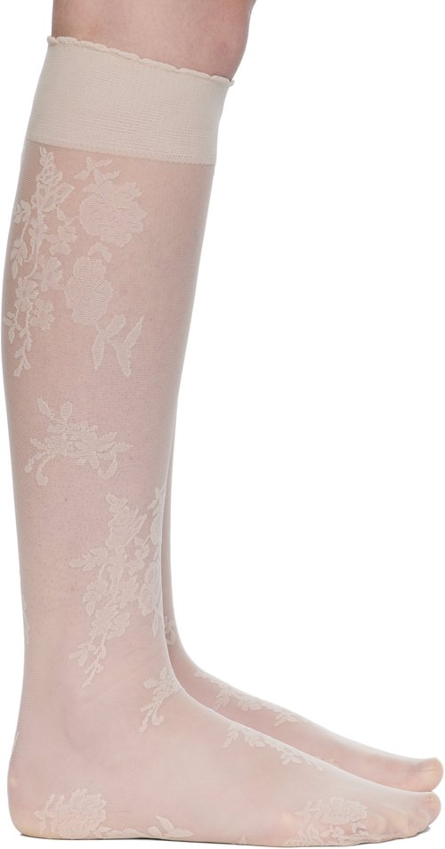 Valentino Beige Floral Socks - Et5 Betulla - 7B3KI04V9LV
