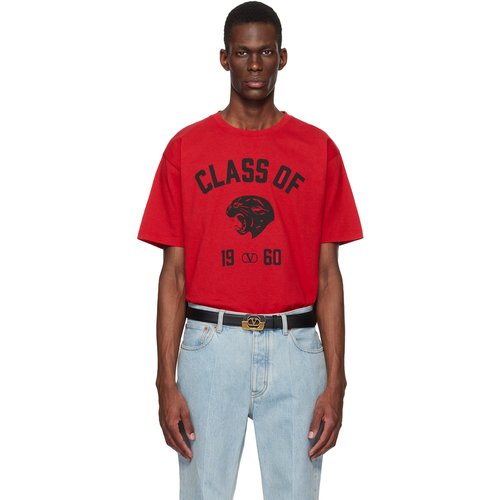 Valentino Black Cotton Panther Print T-shirt - Ai5 Rosso/Nero - 8V3MG18ABAR