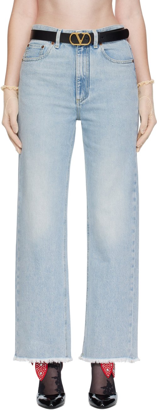 Valentino Blue Frayed Cuff Jeans - Denim Blu Lav Ch - 7B3DD19O94W508