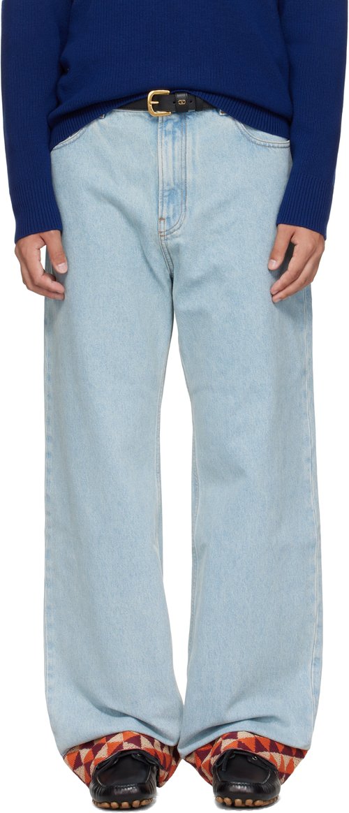 Valentino Blue Jacquard Hem Jeans - Denim Blu Lav Ch - 7V3DE05RB10508