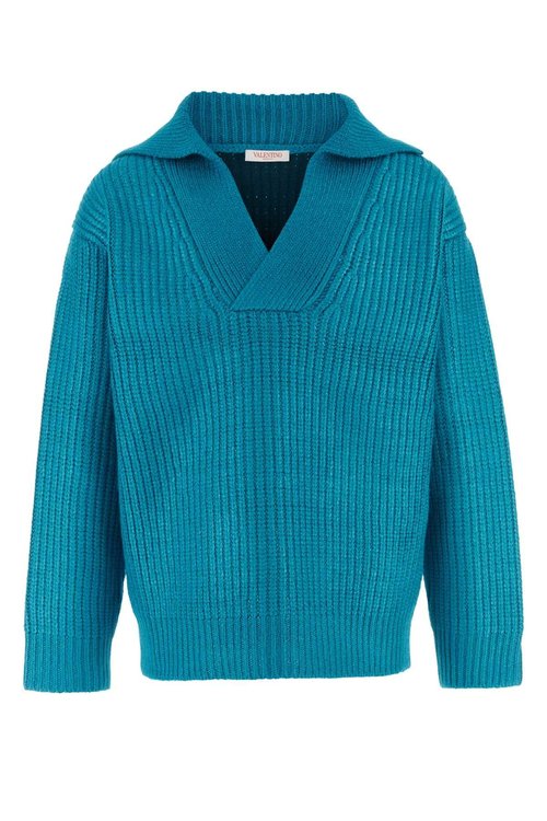 Valentino Blue V-Neck Sweater - Sky Blue - 5V0KC31FAH6575