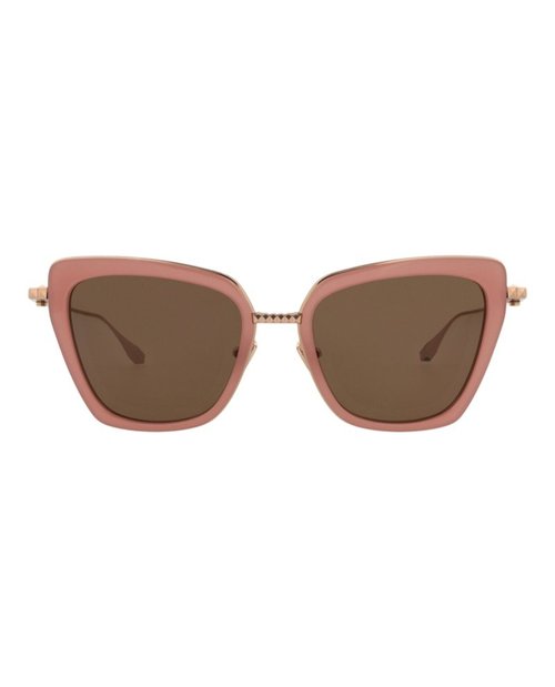 Valentino Cat EyeFrame Acetate and Metal Sunglasses - Pink Gold Brown (Vls/165D/53)