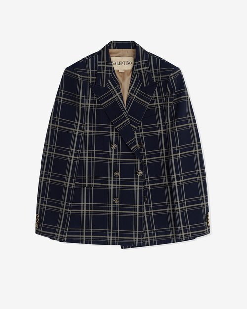 Valentino Check Pattern Double Breasted Jacket - Navy/Grey - 7V3CEI81AWEDQ1