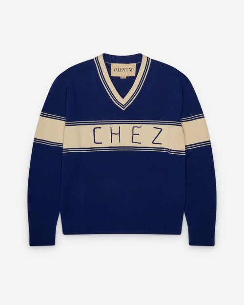 Valentino Garavani Wool And Cotton Sweater - Blue/Butter - 7V3KC34KB02CMV