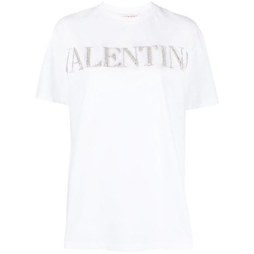 Valentino CrystalLogo Cotton T-Shirt - White - 2B3MG20X7TC0BO