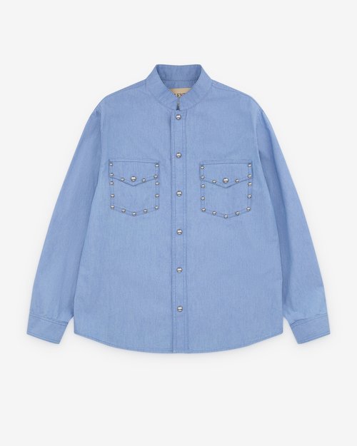 Valentino Denim Press Stud Shirt - Light Wash - 7V3DB03SAY3