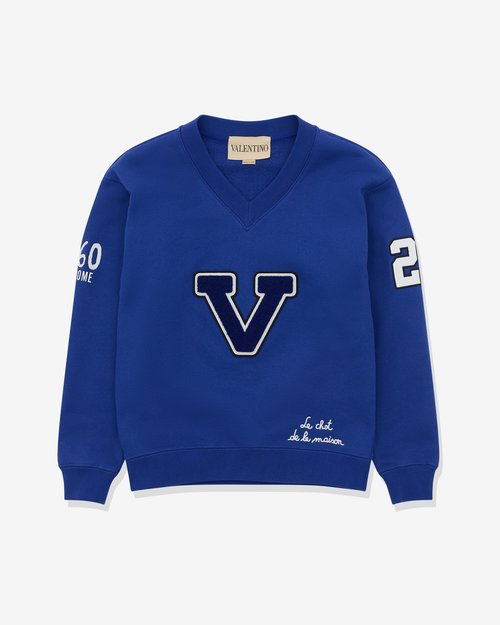 Valentino Blue Embroidered Cotton Sweatshirt - Af9 Blu/Avorio - 7B3MF24V9KY