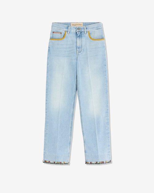 Valentino Embroidered Denim Pants - Denim Blue - 7B3DD20A94W508