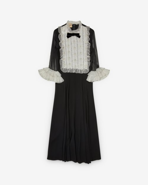 Valentino Embroidered Dress - Black/Ivory - 7B3VADU21MM0NA