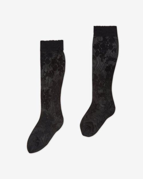 Valentino Floral Lycra Knee-High Socks - Black - 7B0KI04V9LV0NO