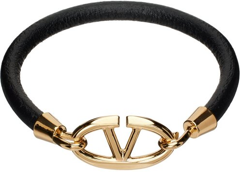 Valentino Garavani Black & Gold Leather Bracelet - Nero - 5Y2J0R86RMP0NO